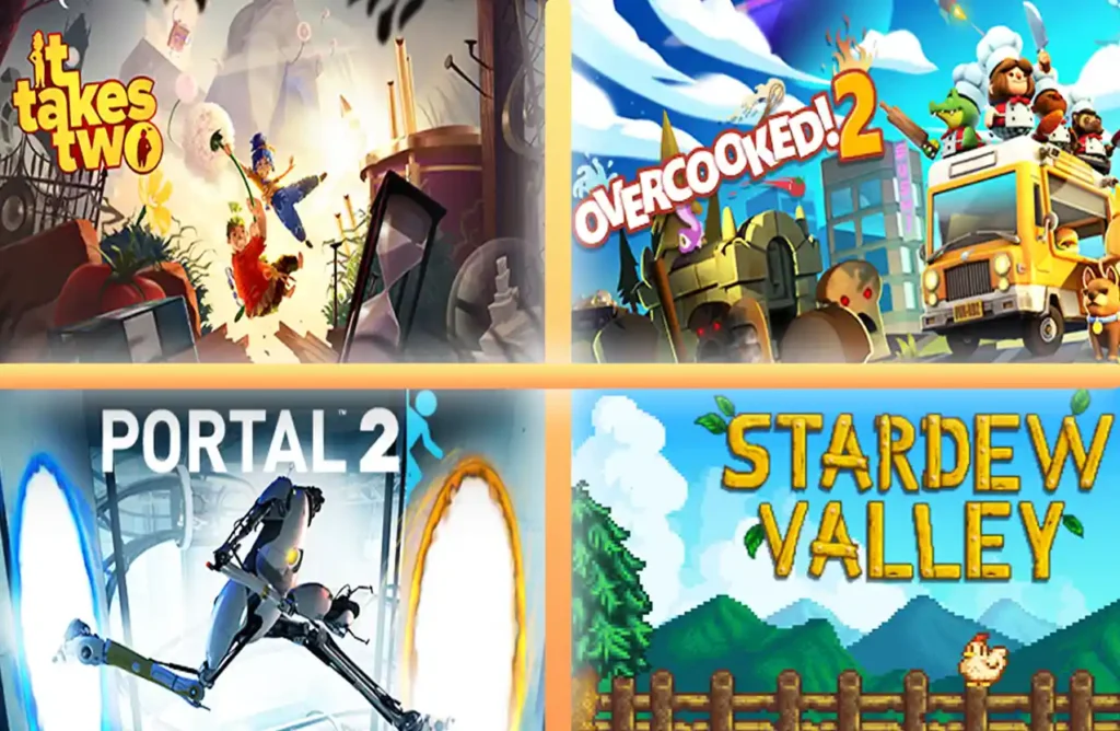 Collaborative games It Takes Two, Overcooked 2, Portal 2, and Stardew Valley.